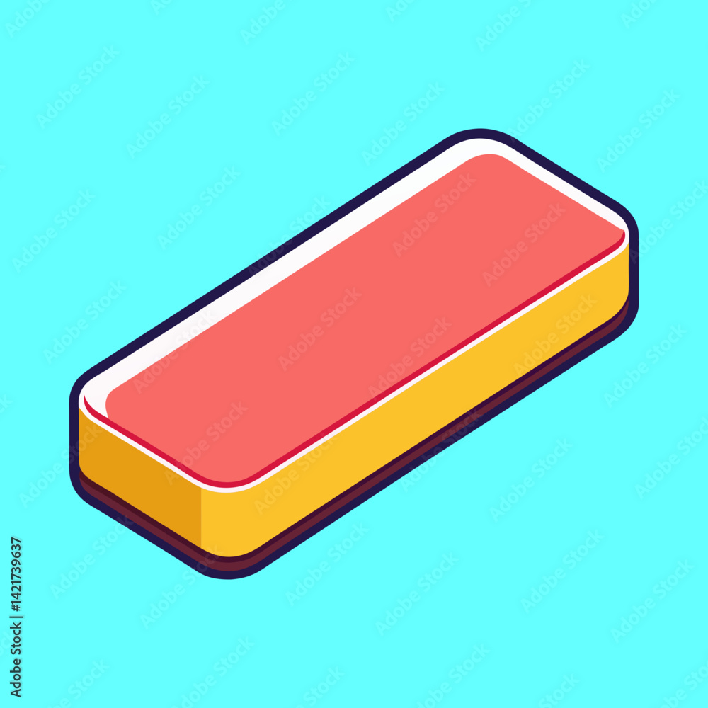 Poster isometric rectangle with rounded edges and layered colors, set on cyan backdrop