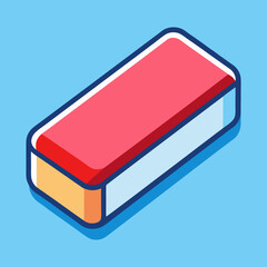 Isometric style eraser with two colors on a blue background illustration