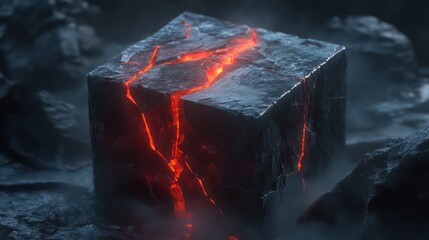 Abstract cube structure with red energy flow