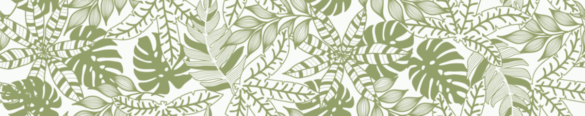 Abstract Seamless Monochrome Tropical Leaves Pattern. 