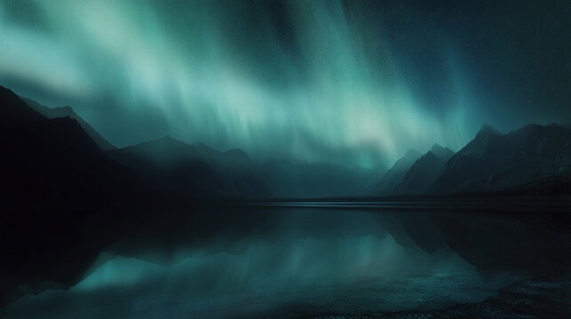 Aurora borealis northern lights over lake mountains reflection landscape scenic night nature dark sky view