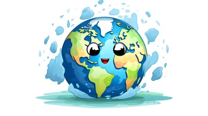 Illustration of cute cartoon world suffering from the effects of global warming