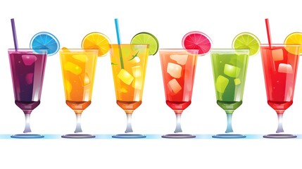 Professional Vector Illustration of Colorful Alcoholic Juices in Cocktail Glass