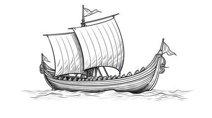 Detailed hand-drawn Viking ship sketch vector illustration for historical designs
