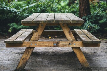 Naklejka premium Wooden picnic table in a park (1)