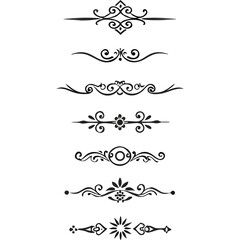 Fototapeta premium Seven elegant black decorative dividers, perfect for design projects.