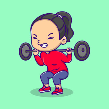 Cute Girl Lifting Barbell in Squat Pose