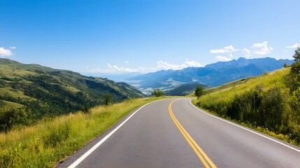 Naklejka premium Winding Mountain Road with Scenic Vistas Representing Outdoor Adventure and Nature's Beauty