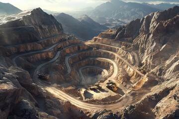 Aerial view open pit mine landscape