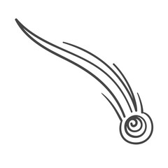 Stylized shooting star with trail. Doodle black sketch of comet vector illustration