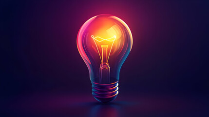 Glowing Lightbulb with Orange and Yellow Light on Dark Purple Background