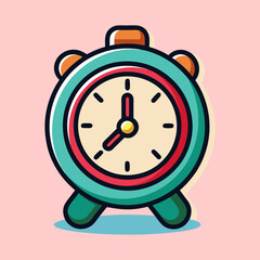 Cartoon Alarm Clock Illustration on a Pink Background Showing the Time