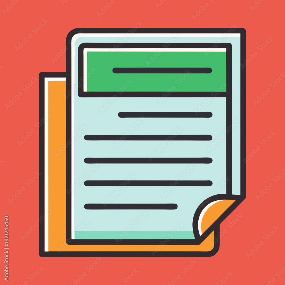 Poster stack of papers with lines and a green header illustration design