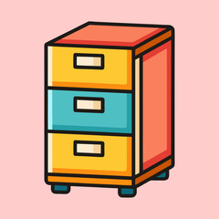 Stylized chest of drawers with three colors on a solid background