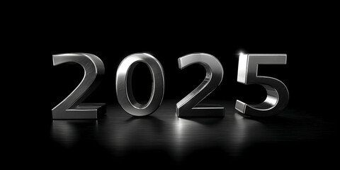 Metallic 2025 digits on dark background, symbolizing the new year, future, and time progression, ideal for calendar, greeting card or website design