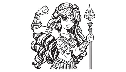 Vector illustration of cartoon Poseidon Godblack and white drawing For children to learn to color according to the picture.