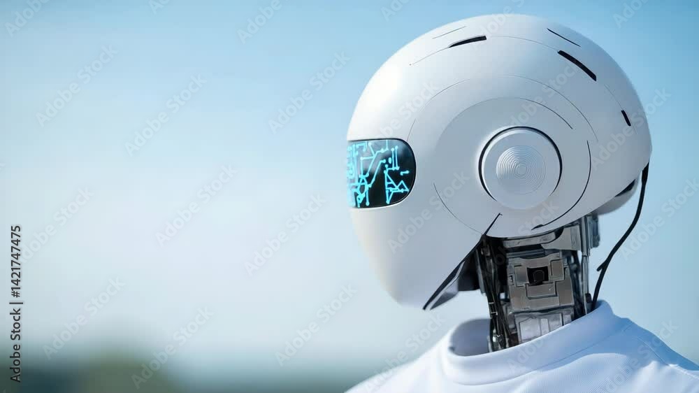 Poster futuristic robot showcasing advanced technology with glowing circuitry and artificial intelligence
