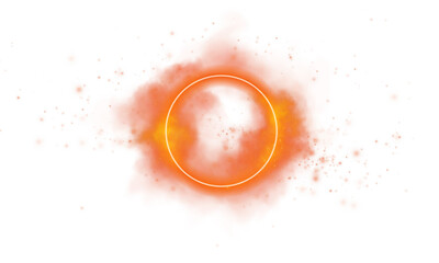 A glowing golden-orange circle radiates shining light and ethereal mist, encircled by sparkling sparkles