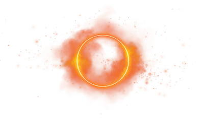 A glowing golden-orange circle surrounded by radiant light and sparkles against a transparent background.