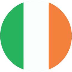 Circular Irish flag icon, simple design, green white orange.