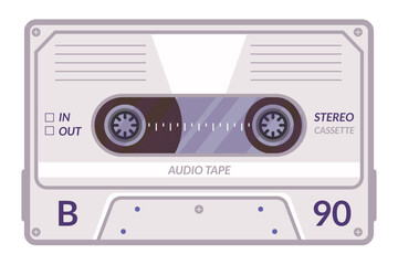 Vintage tape cassette. Retro mixtape, 1980s pop songs tapes and stereo music cassettes. 90s hifi disco dance audiocassette, analogue player record cassette. Isolated symbols vector