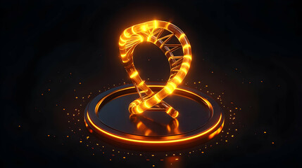 Glowing Orange DNA Helix on Dark Platform