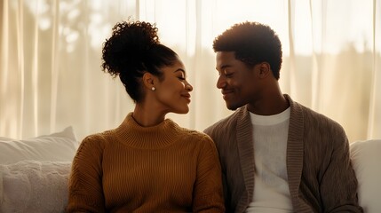 Romantically Embraced Couple Sharing an Intimate Moment in Soft Natural Light