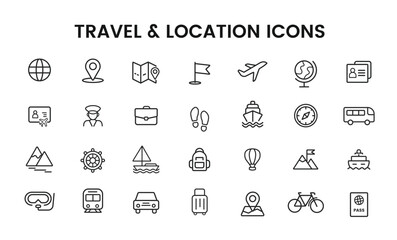 Travel and Location Line Icon Set