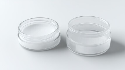 Two open cosmetic jars against a clean white seamless background