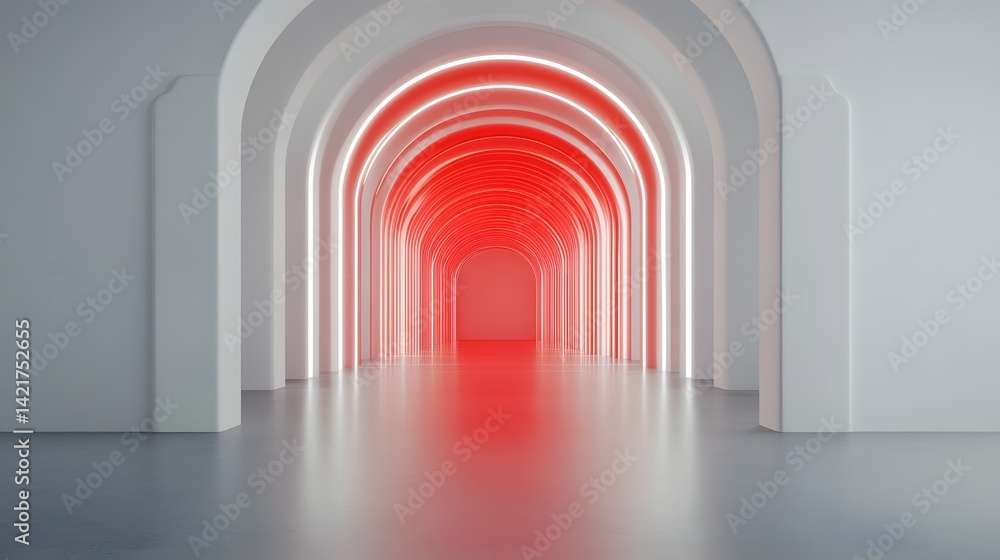 Poster futuristic curved tunnel with soft lighting and minimal design