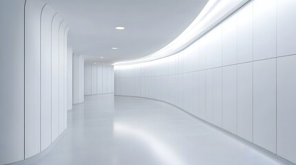 Fototapeta premium Sleek Futuristic Tunnel with Curved White Panels and Soft Lighting