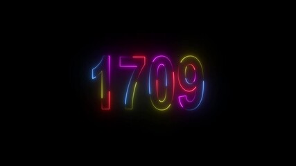 neon sign 1709 ,Four neon color Glowing neon number text background 4k video animation . 1709 title metal text on black alpha channel background - Powered by Adobe