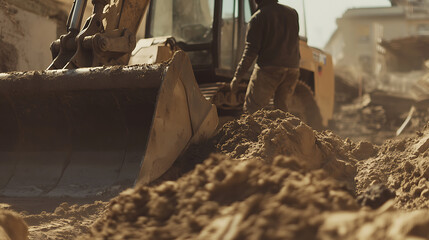 Fototapeta premium Construction Worker Operating a Bulldozer