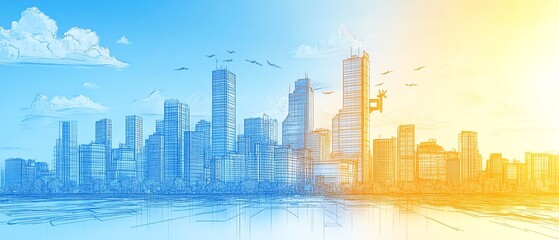 Fototapeta premium Hand-drawn city skyline sketch. Urban planning concept.