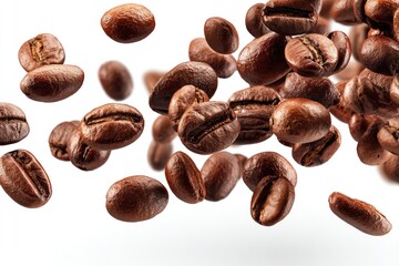 Obraz premium Falling Coffee Beans on White Background