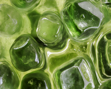 a close-up of iced matcha latte