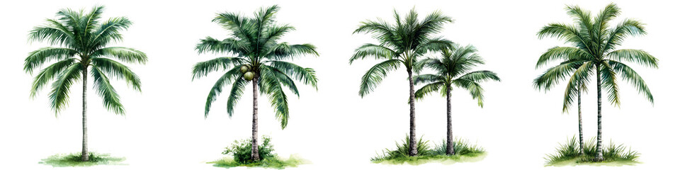 Exotic coconut palm tree with fully grown coconuts