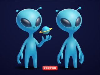 Cute Alien character, 3d vector. Suitable for science fiction and technology