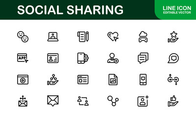 Professional Social Sharing Icon Set Vector Illustration. Most Useful Icons for Social Networks, Communication, and Content Sharing
