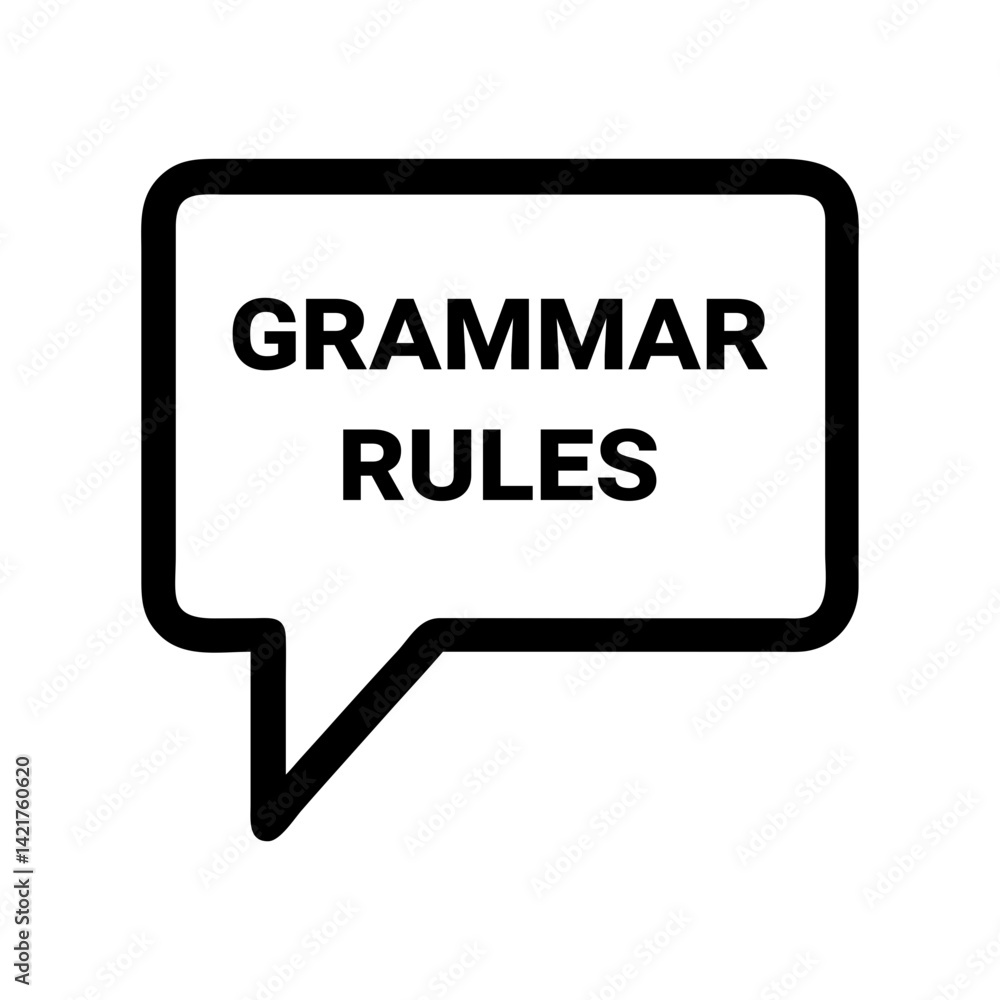 Poster grammar rules icon featuring a speech bubble representing language, writing, and communication flat 