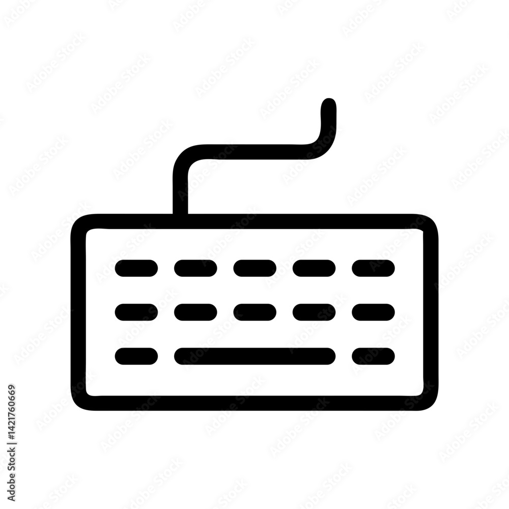 Poster computer keyboard icon representing typing, computer literacy, and digital interaction flat stroke i