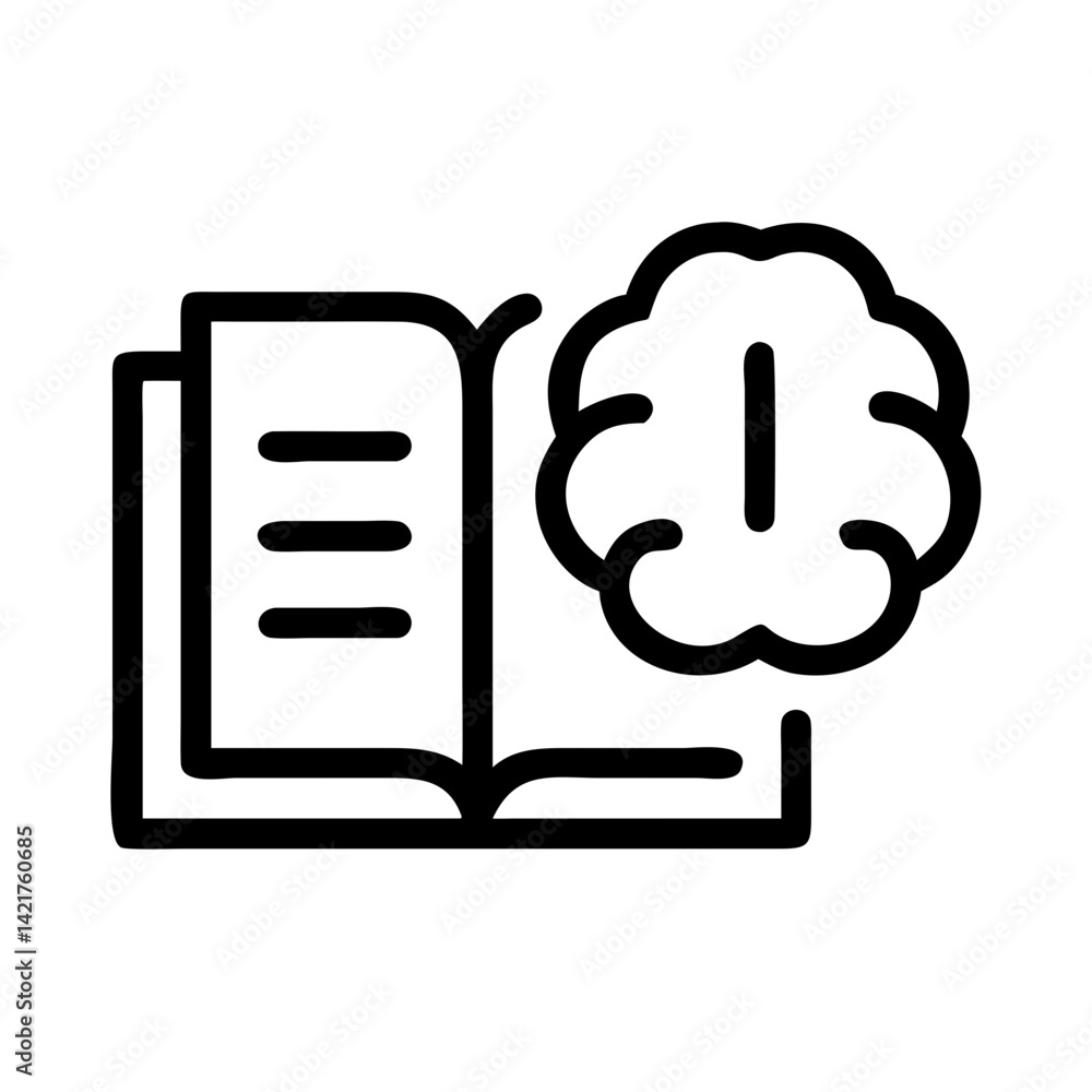 Poster knowledge icon featuring an open book and brain representing learning, education, and intelligence f