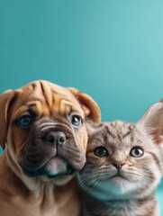 Obraz premium Dog and Cat Together Cute Puppy Kitten Friendship