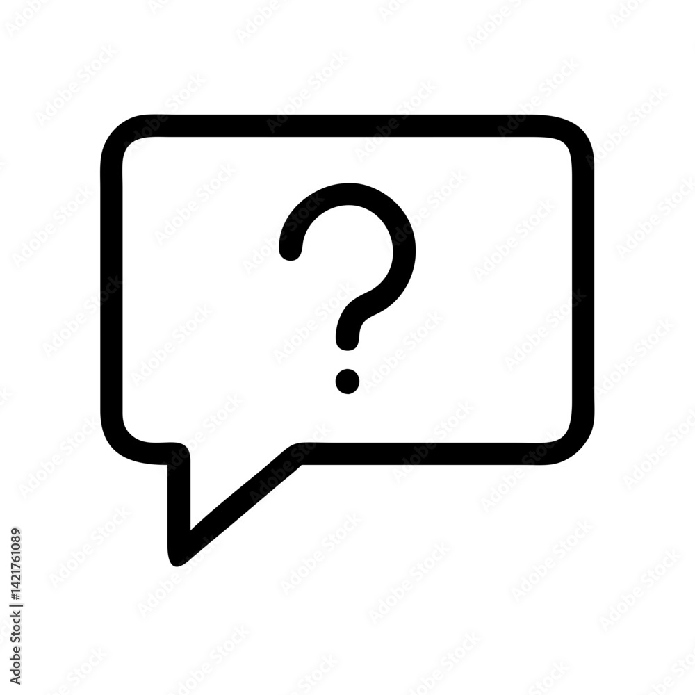 Poster support icon with speech bubble and question mark for customer service and inquiries flat stroke ico