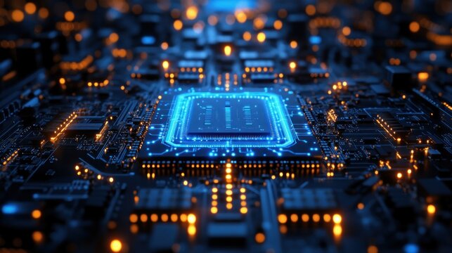 Glowing Central Processing Unit on Motherboard