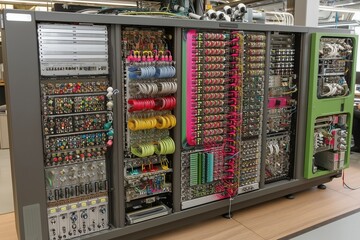 Highly Organized Computer Server Rack with Color-Coded Cables and Components