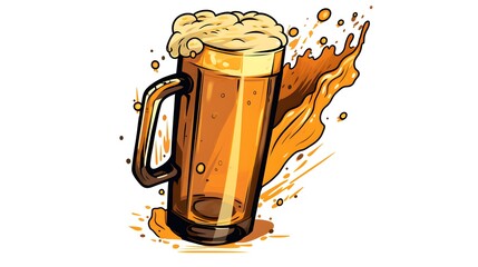 Vintage hand-drawn cartoon of pouring beer into a retro car, ideal for beer festivals