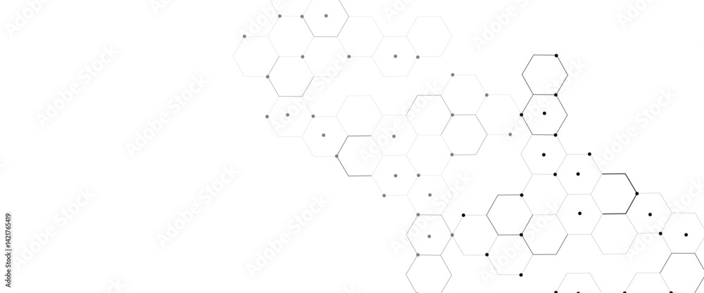 Fototapete Vector hexagons pattern. Geometric abstract background with simple hexagonal elements. Medical, technology or science design