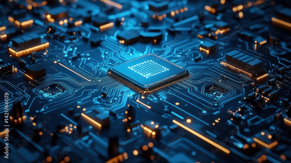 Poster close-up view of a circuit board with a cpu