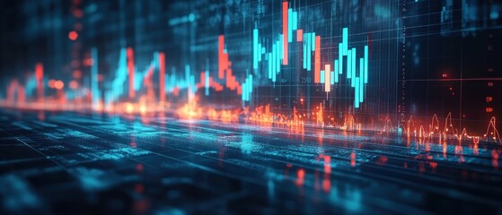 Obraz premium Abstract Visualization of Stock Market Data: Dynamic Candlestick Charts and Data Streams